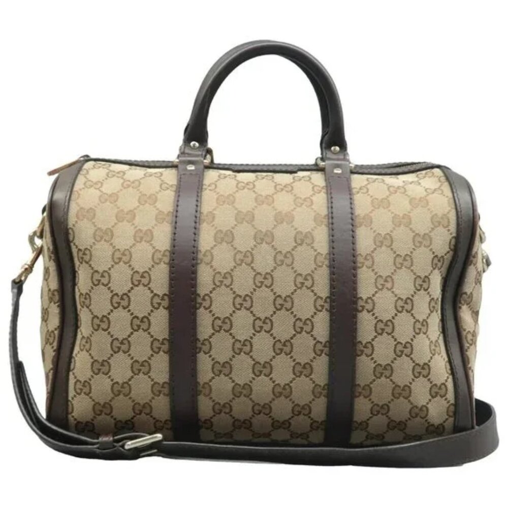 100% Authentic GUCCI Boston Brown GG Cloth Satchel 586-092624 - Picture 1 of 12